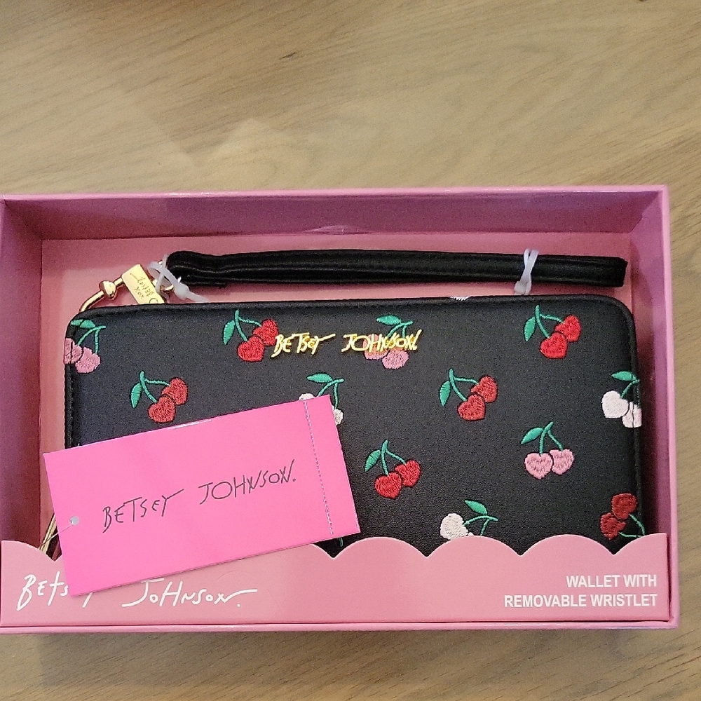 NWT ✨️ Betsey Johnson Black Wallet with Cherry Embroidery